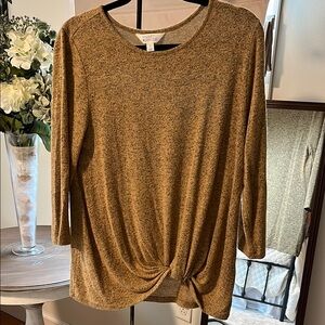 Marled Brown Knot Front Women's Top